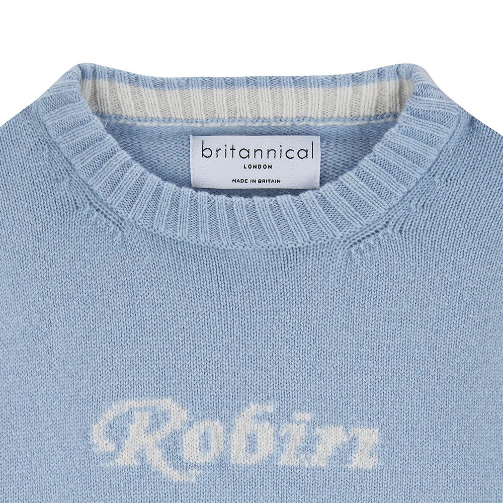 Camden Personalised Cashmere Baby Sweater - Powder Blue