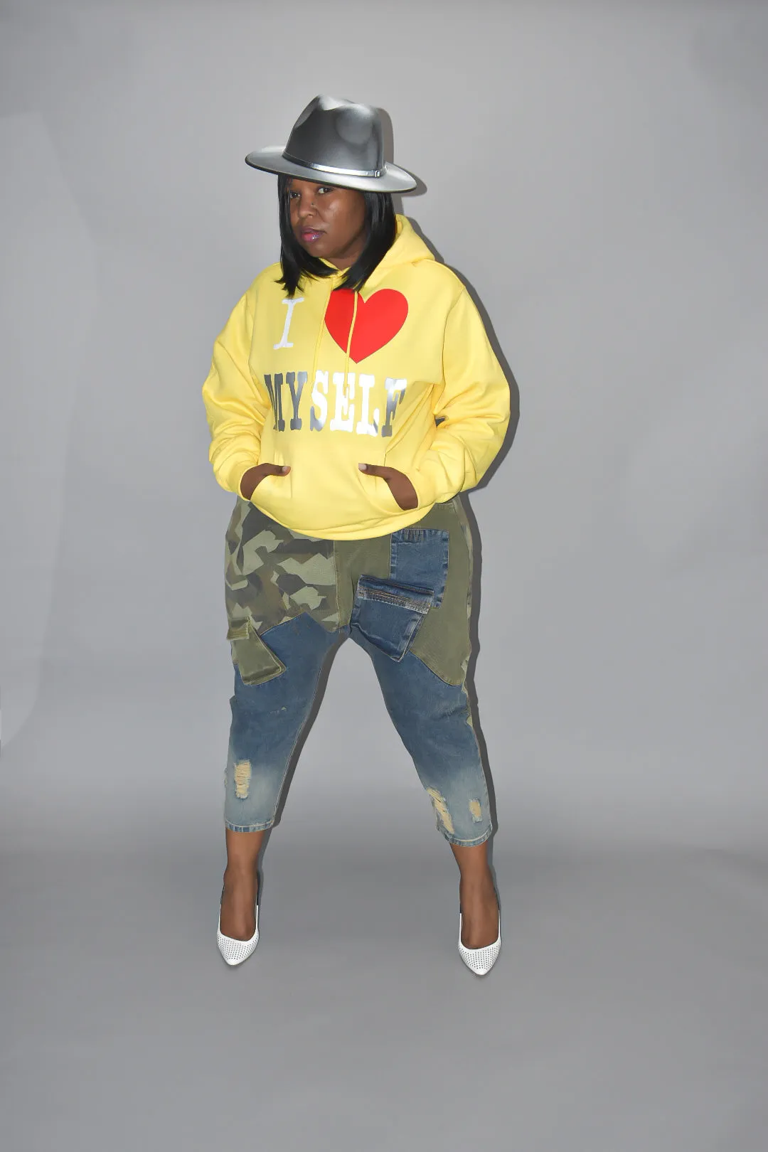 Camo and Denim Harem Pants