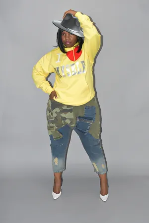 Camo and Denim Harem Pants