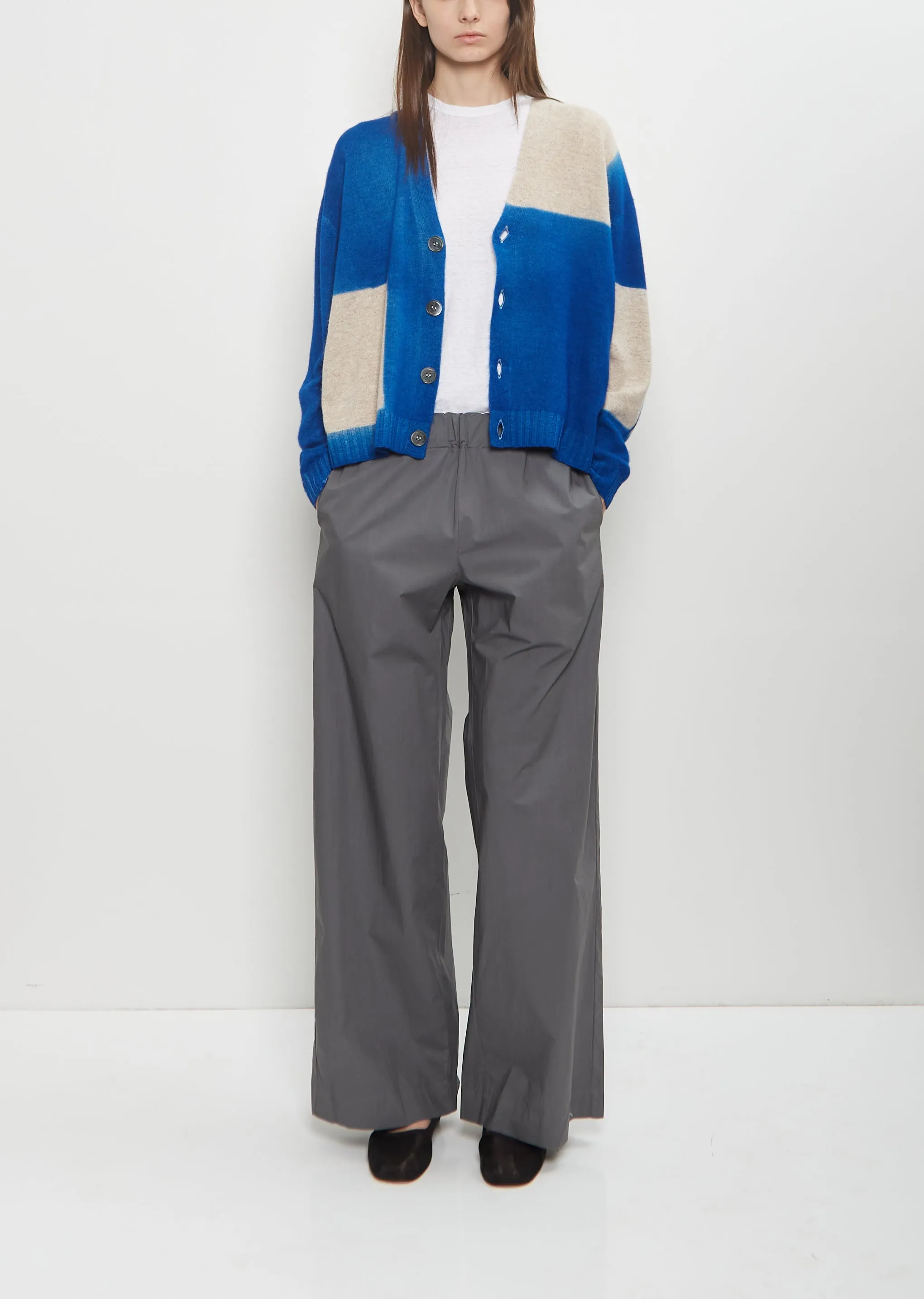 Cashmere Seamless Short Cardigan — Royal Blue / Sand