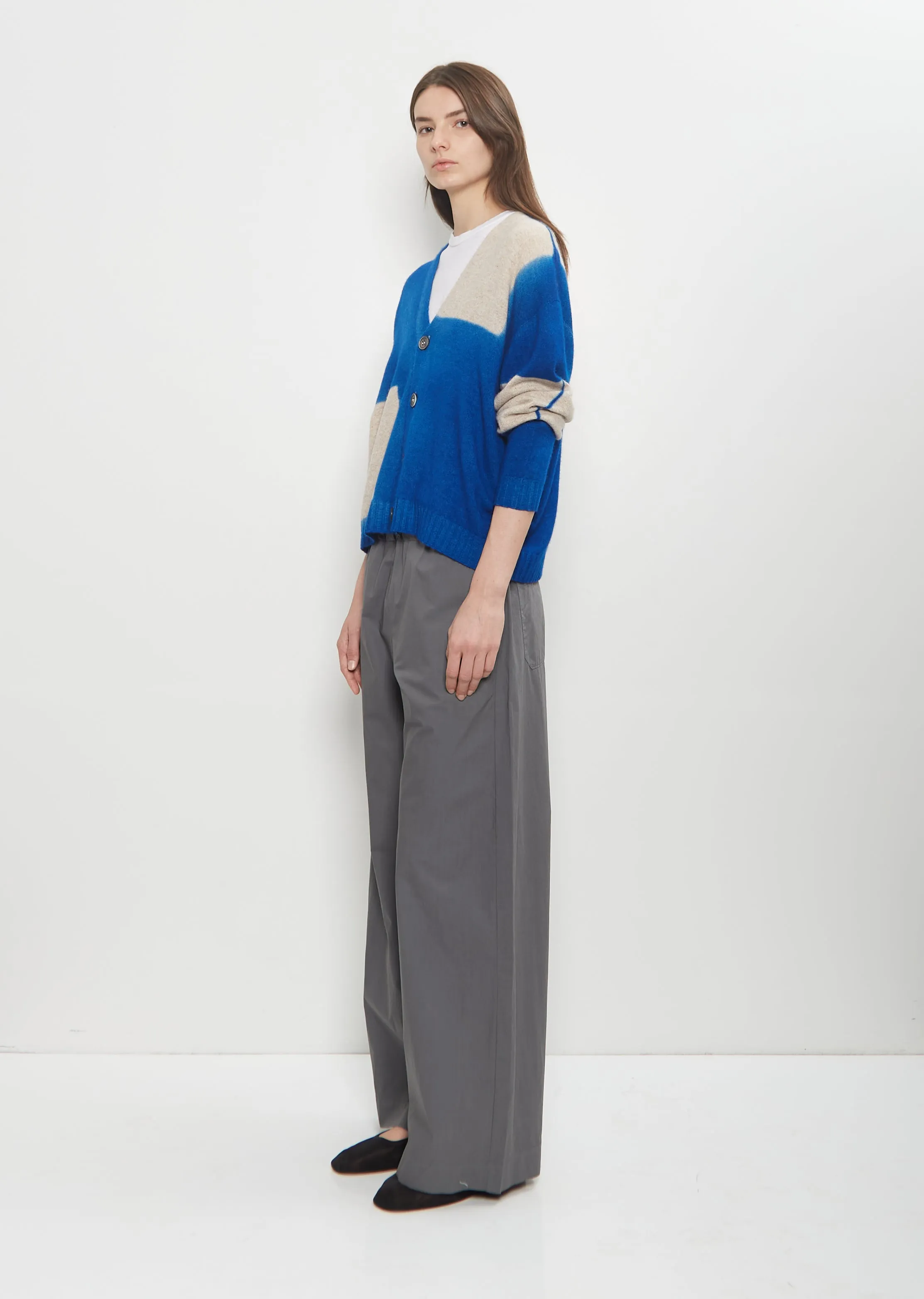 Cashmere Seamless Short Cardigan — Royal Blue / Sand