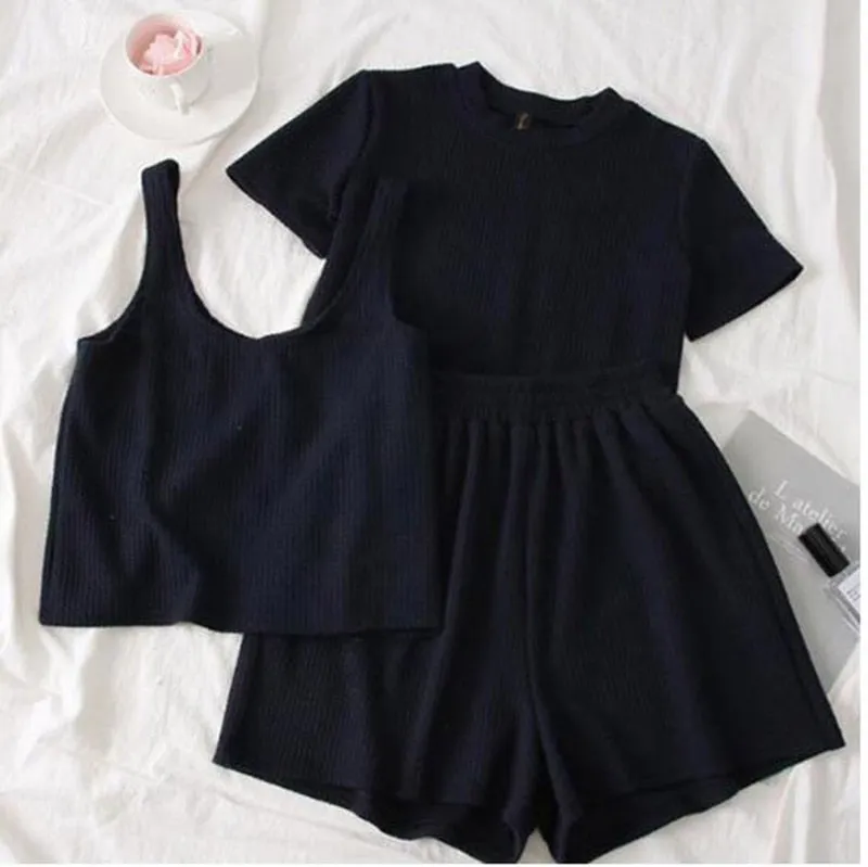 Casual Round Neck T-Shirt and Shorts Set for Women's Daily Wear