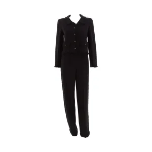 Chanel Black Ruffle Cropped Jacket   Pant Set