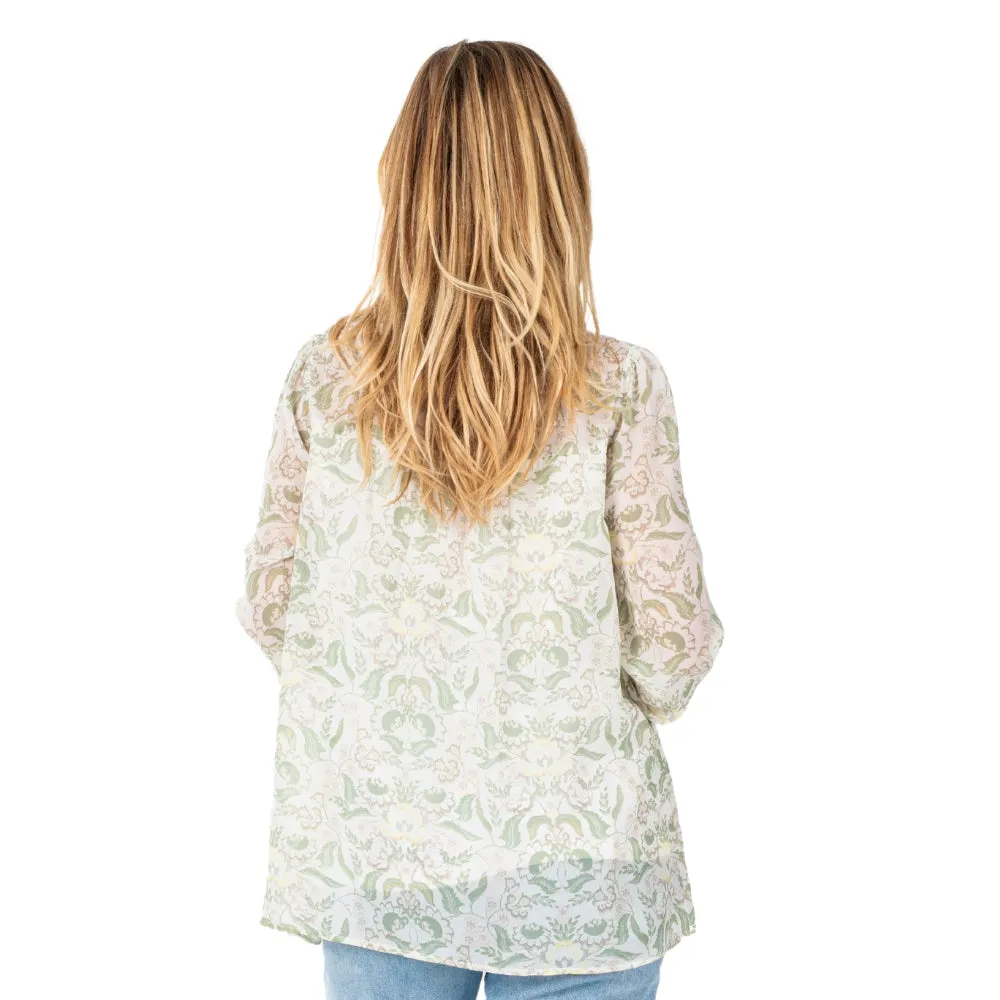 Chiffon and Lace Yoke Floral Blouse