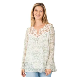 Chiffon and Lace Yoke Floral Blouse