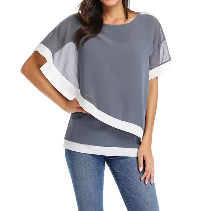 Chiffon Blouse Casual Short Sleeve Women