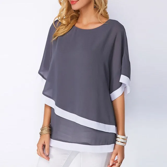 Chiffon Blouse Casual Short Sleeve Women