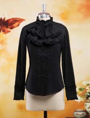 Chiffon Blouse Long Sleeves Stand Collar Ruffles Bow