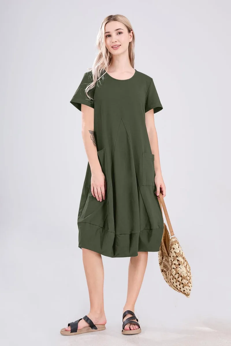 Chouyatou Women Summer Short Sleeve T-Shirt Dress Casual Loose Fit Crewneck Midi Dresses for Women