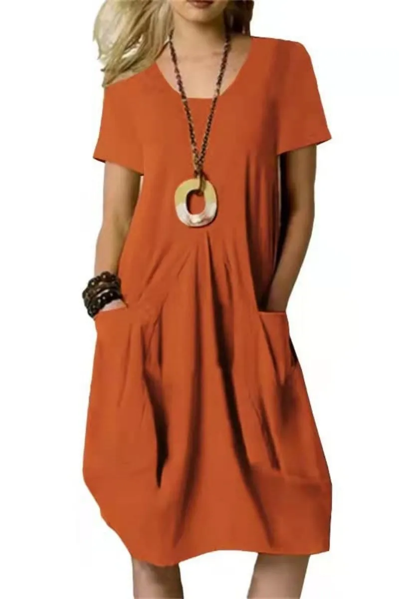 Chouyatou Women Summer Short Sleeve T-Shirt Dress Casual Loose Fit Crewneck Midi Dresses for Women