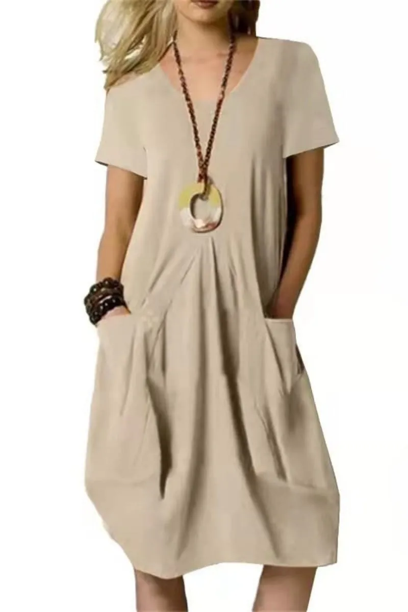 Chouyatou Women Summer Short Sleeve T-Shirt Dress Casual Loose Fit Crewneck Midi Dresses for Women