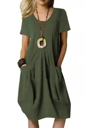 Chouyatou Women Summer Short Sleeve T-Shirt Dress Casual Loose Fit Crewneck Midi Dresses for Women