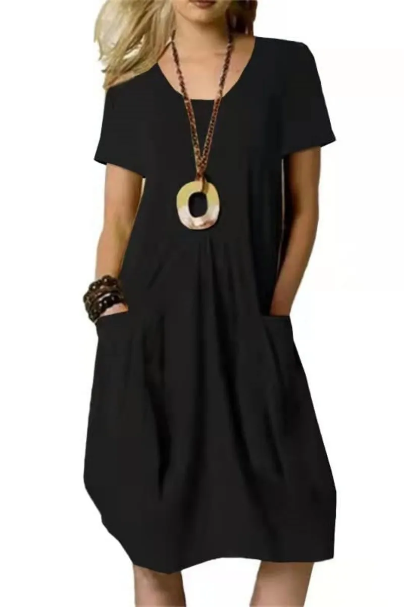 Chouyatou Women Summer Short Sleeve T-Shirt Dress Casual Loose Fit Crewneck Midi Dresses for Women