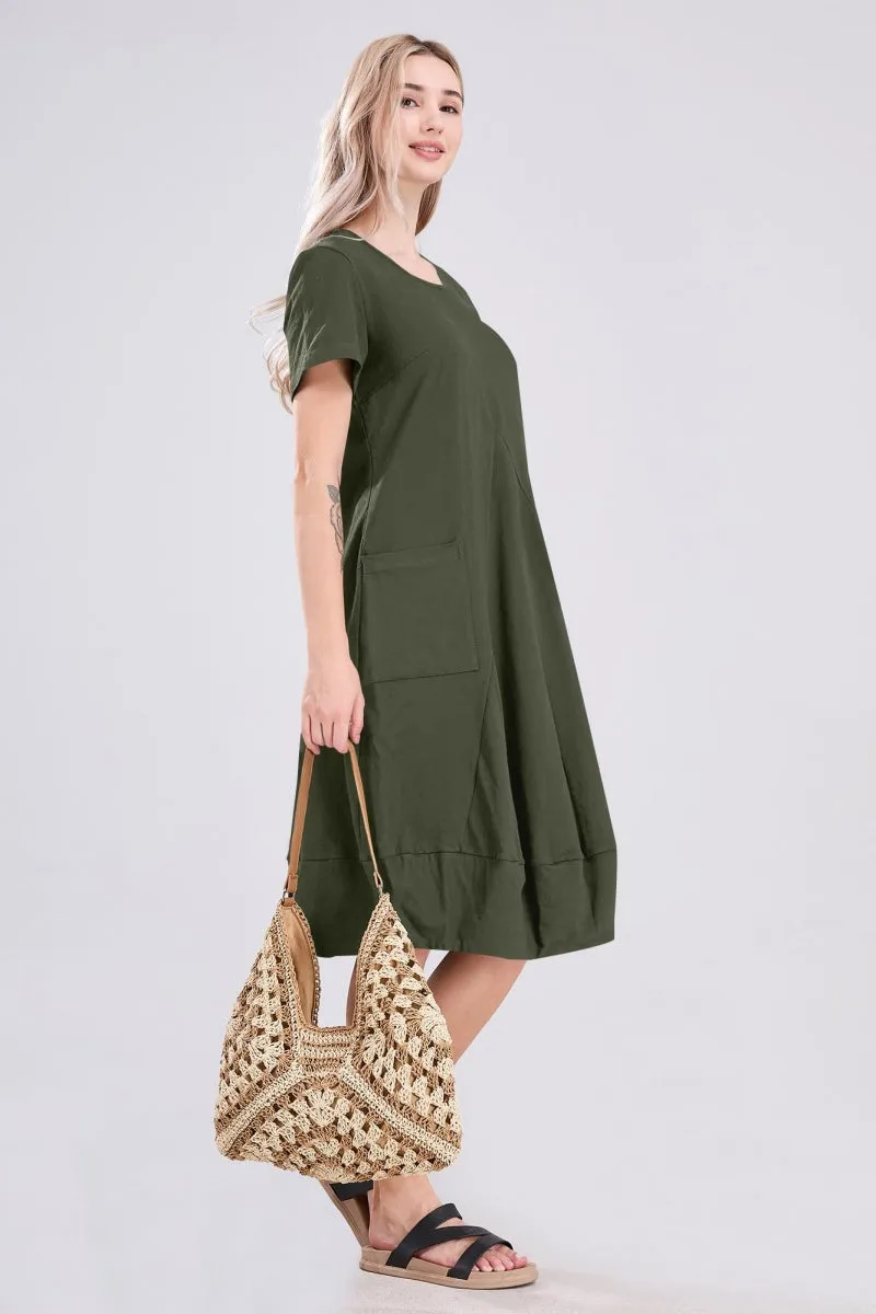 Chouyatou Women Summer Short Sleeve T-Shirt Dress Casual Loose Fit Crewneck Midi Dresses for Women