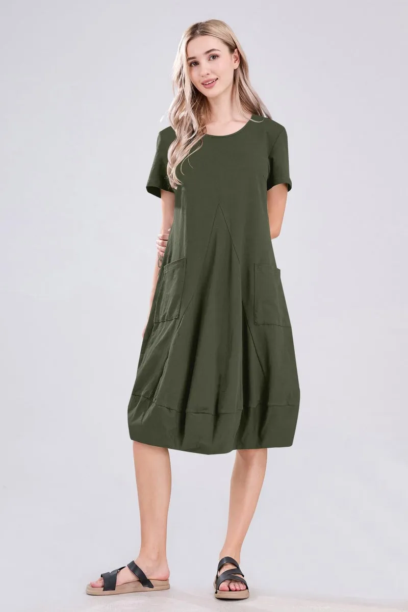 Chouyatou Women Summer Short Sleeve T-Shirt Dress Casual Loose Fit Crewneck Midi Dresses for Women