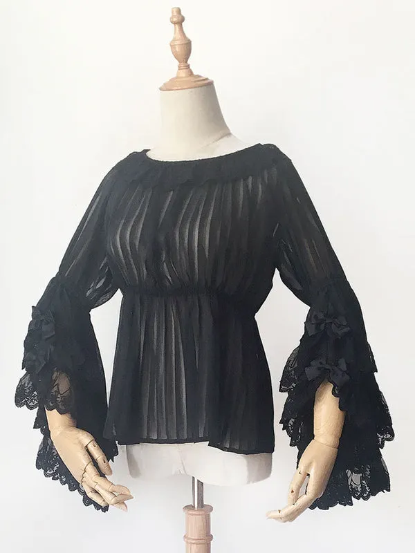 Classic Lolita Blouse Infanta Lace Trim Ruffle Pleated Chiffon Lolita Top