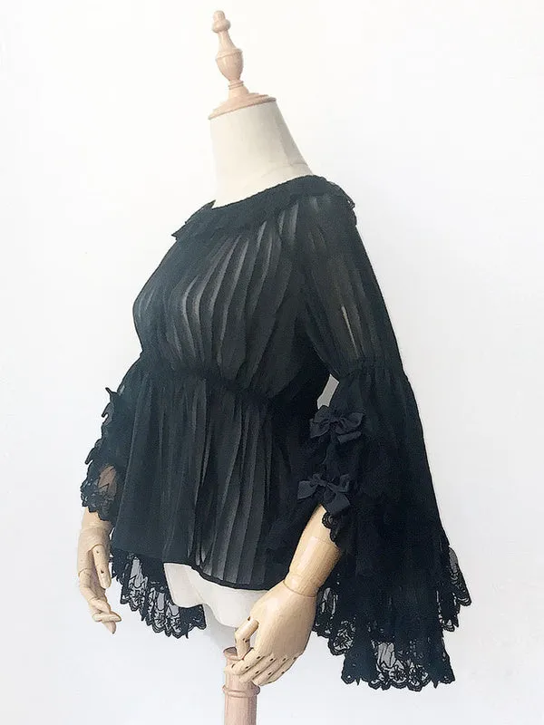 Classic Lolita Blouse Infanta Lace Trim Ruffle Pleated Chiffon Lolita Top