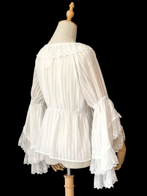 Classic Lolita Blouse Infanta Lace Trim Ruffle Pleated Chiffon Lolita Top