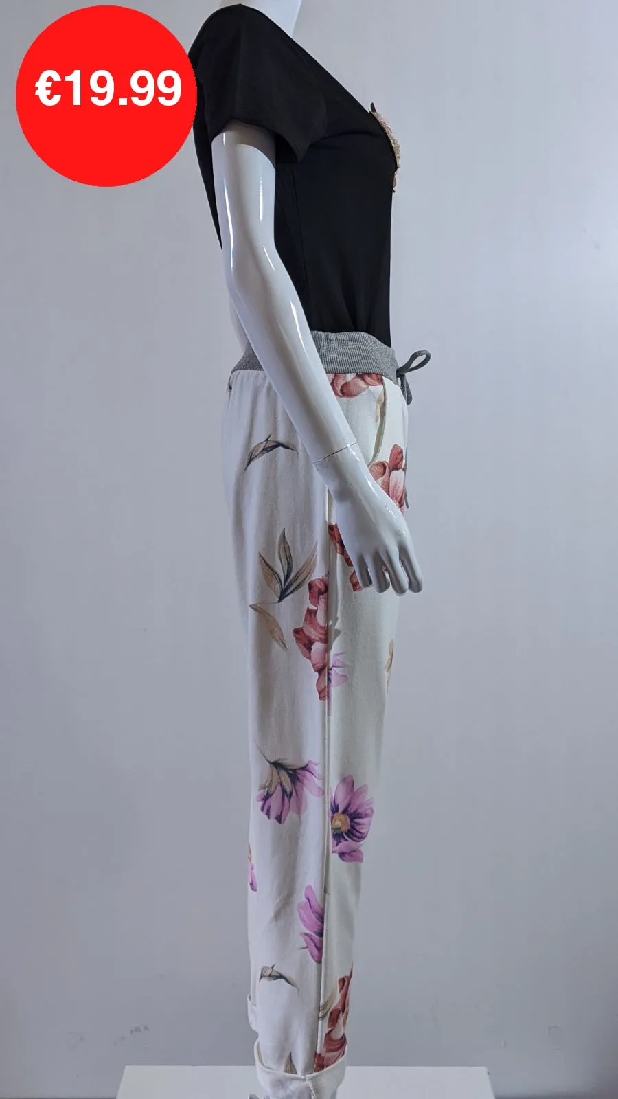 Cream Pink Floral Print Magic Pants Joggers