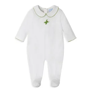 Crochet Collared Pima Footie -- White w/ Frogs