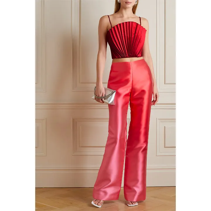 Cropped Plissé-Satin Bustier Top