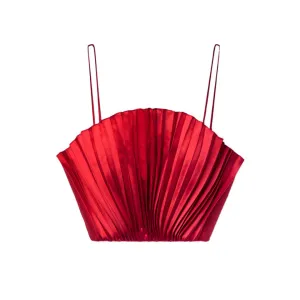Cropped Plissé-Satin Bustier Top