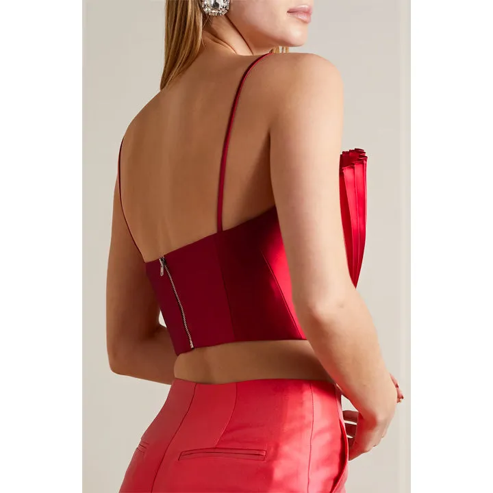 Cropped Plissé-Satin Bustier Top