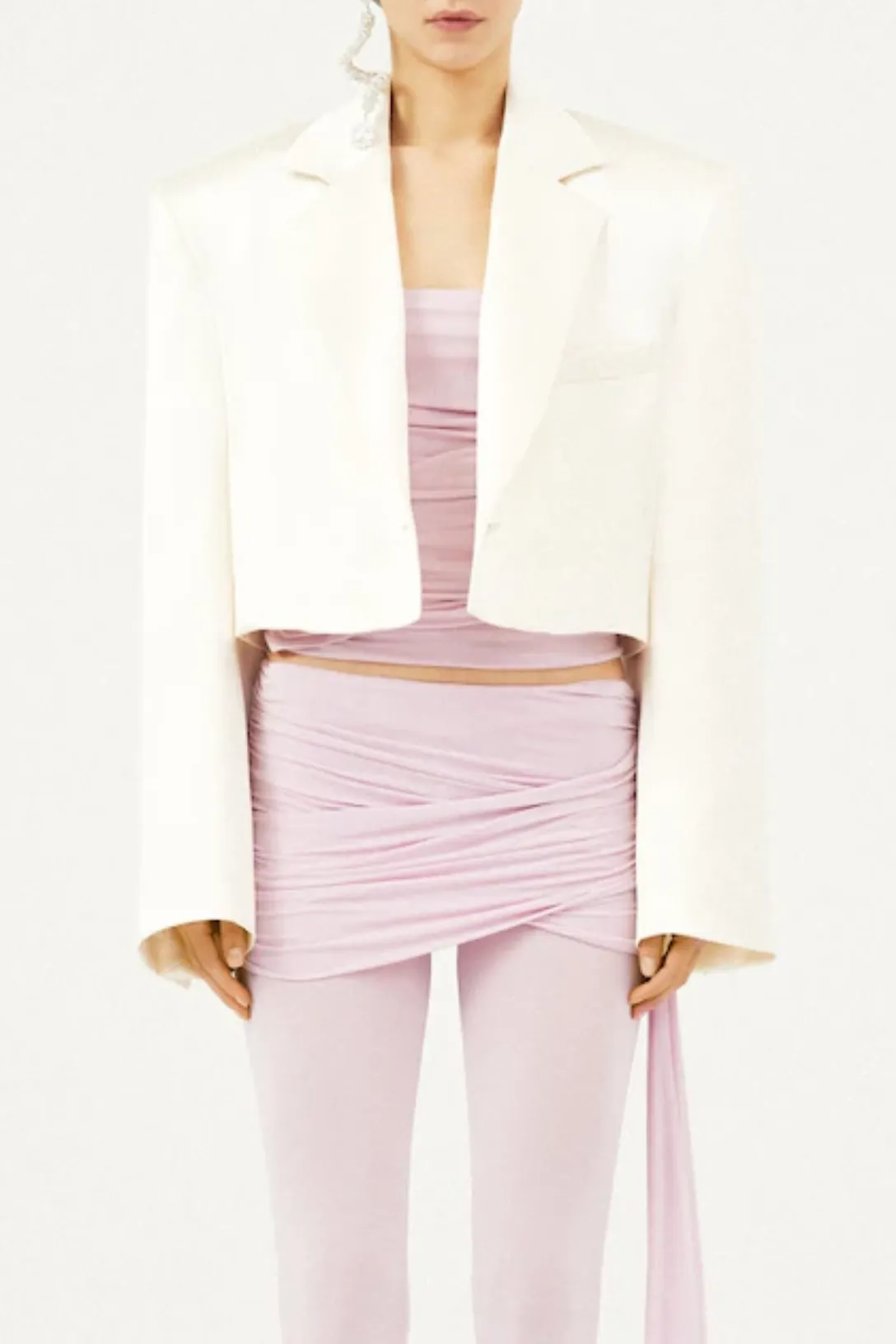 Cropped Silk Blend Blazer | Cream