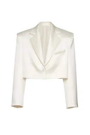 Cropped Silk Blend Blazer | Cream