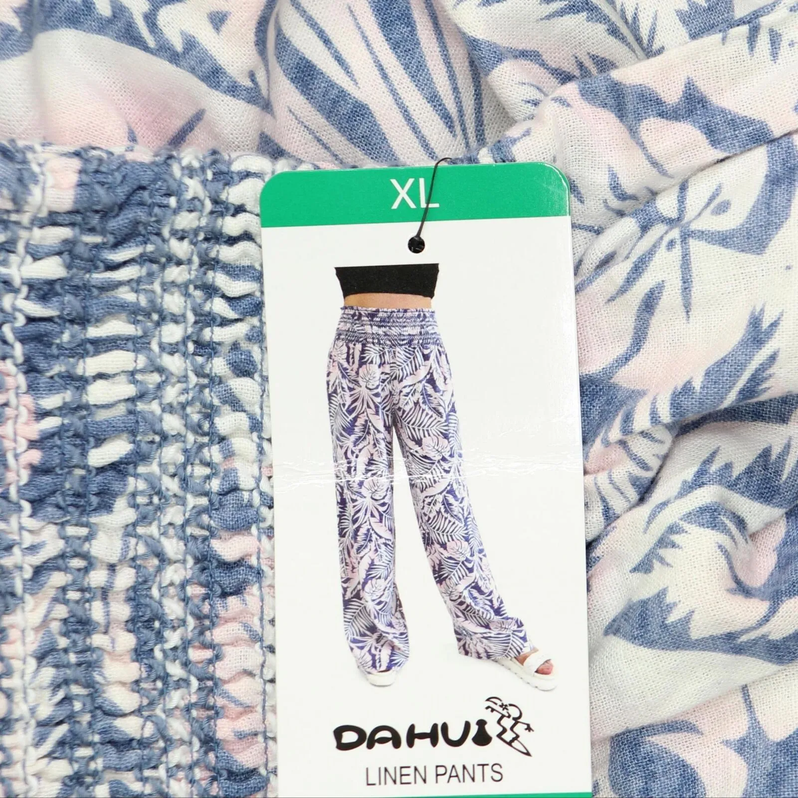 Dahui Womens High Waist Elastic Linen Pants 1002079