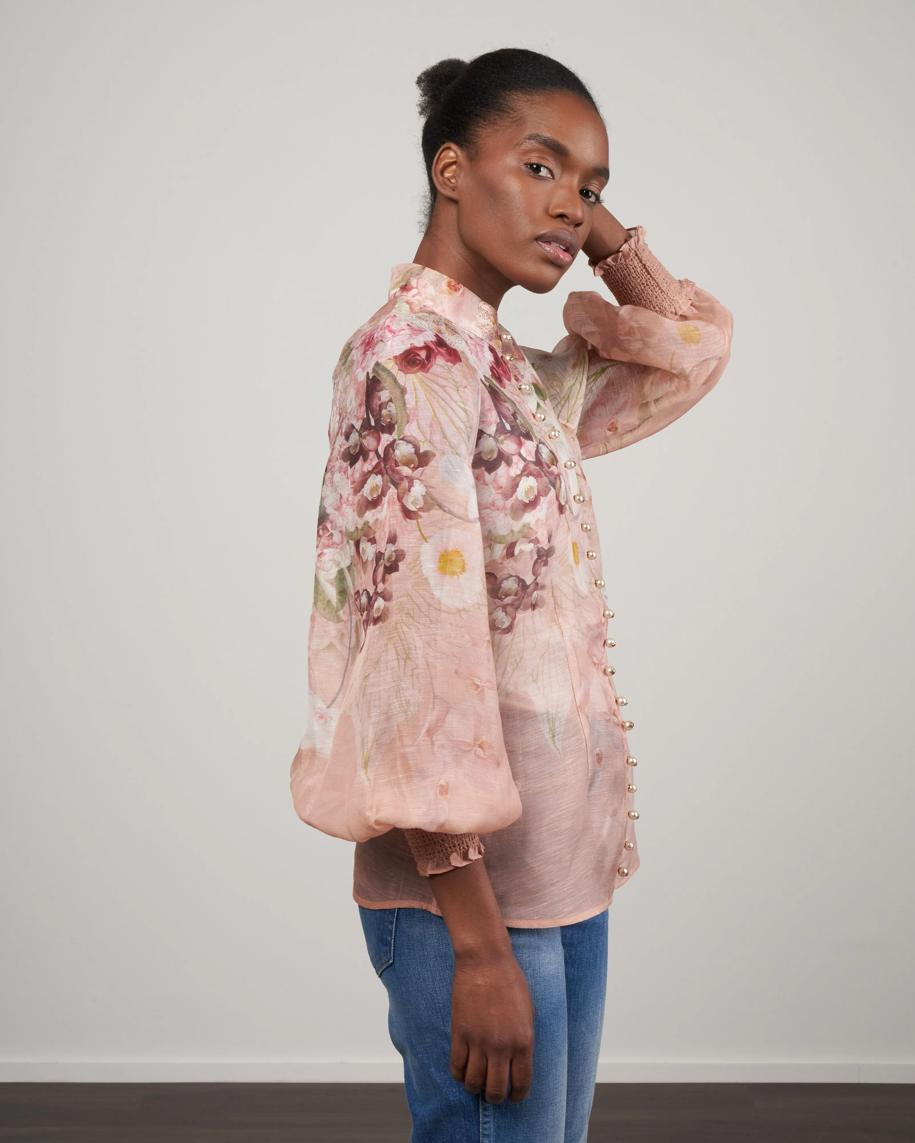 dancer floral blouse - blush garden floral