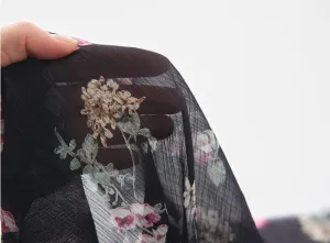 Dark Navy Flowers Chiffon Fabric By the Yard /19601