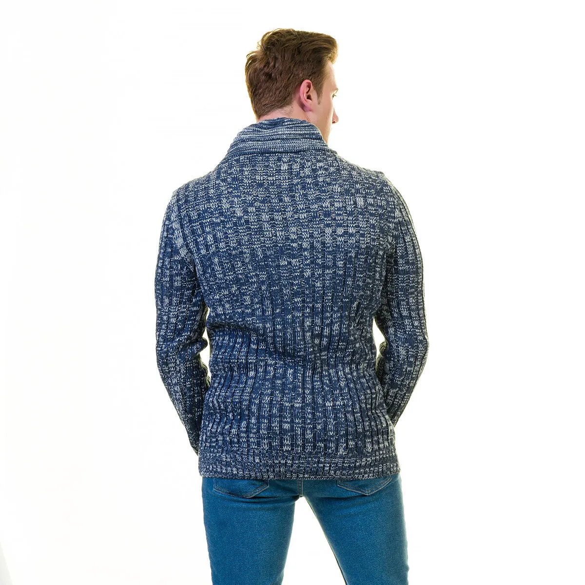 Denim Color European Wool Luxury Zippered With Sweater Jacket Warm Winter Tailor Fit