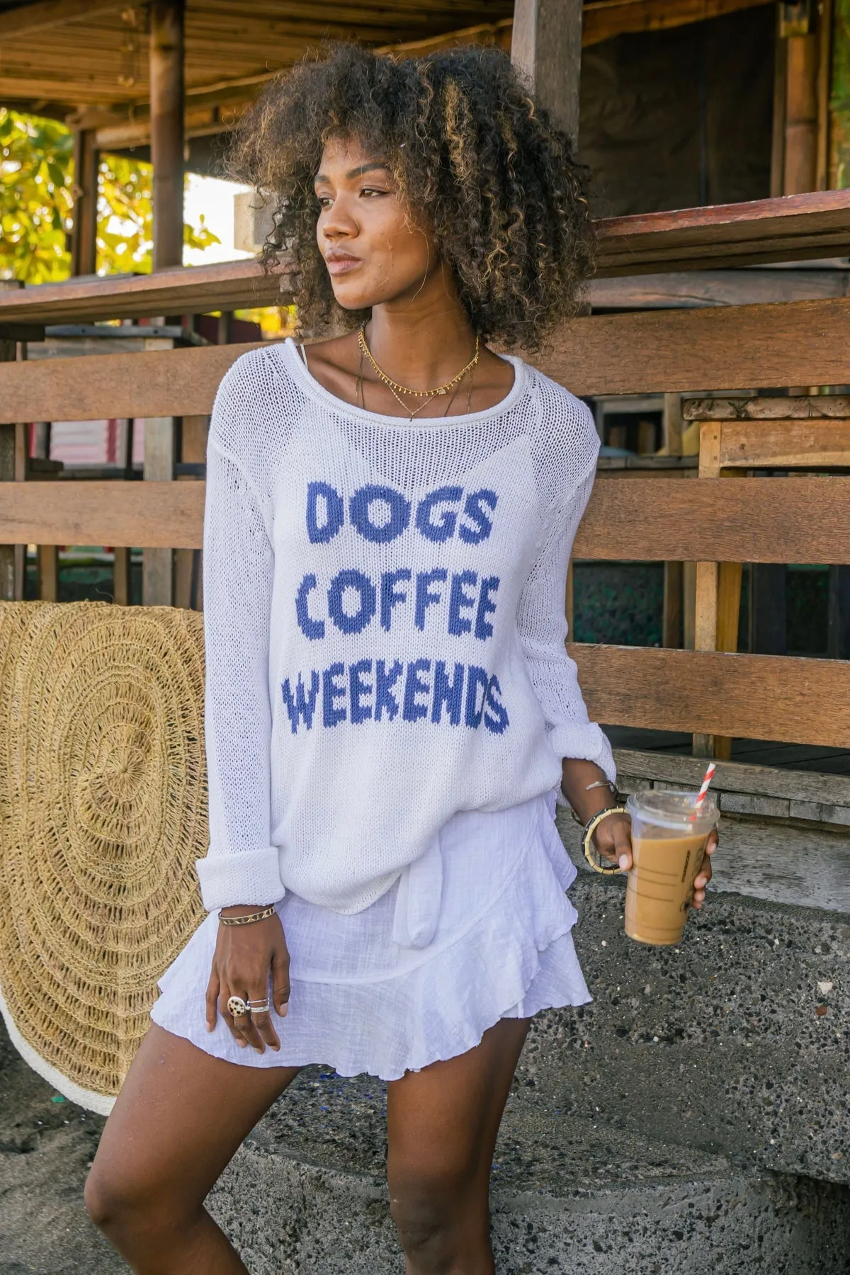 Dogs Coffee Weekends Cotton Crew Sweater - SALE