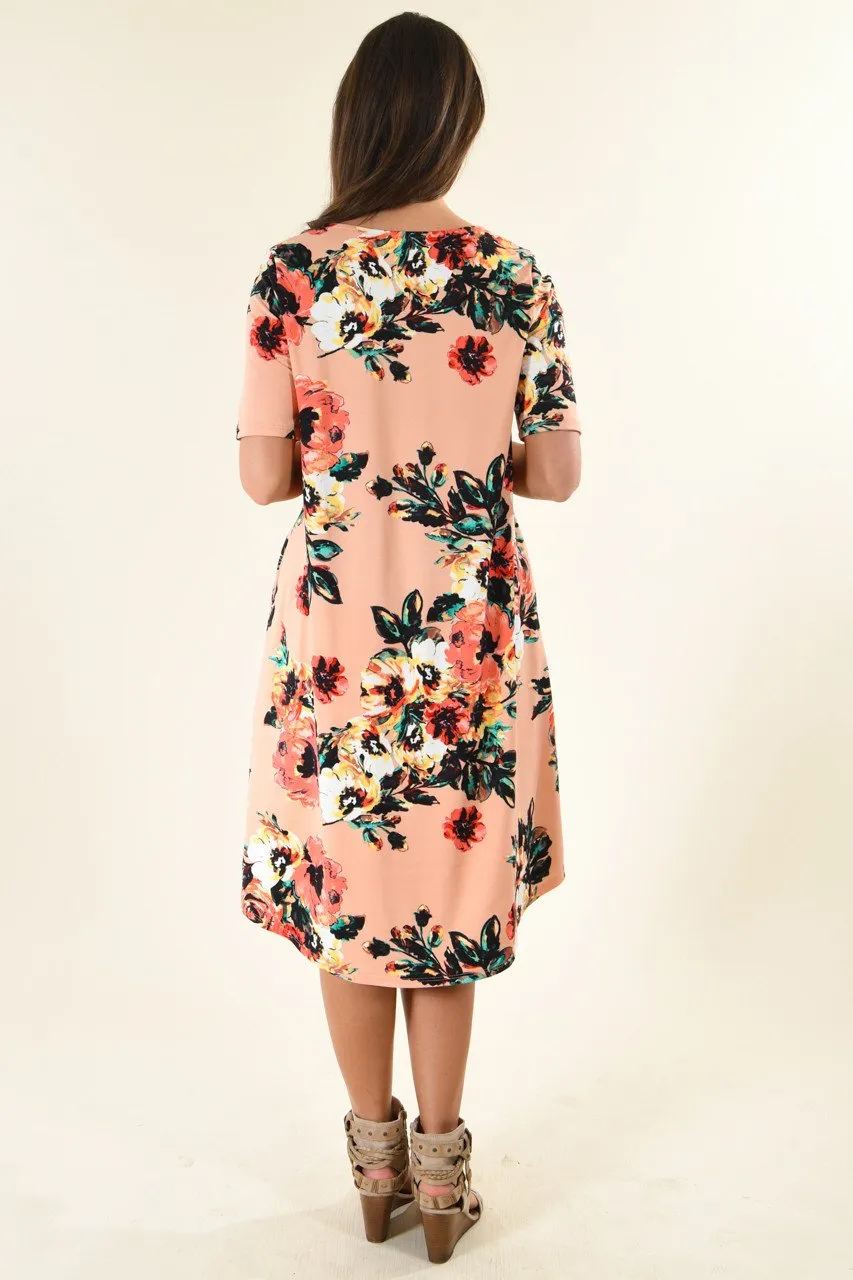 Don't Be Shifty Floral Dress ~ Peach