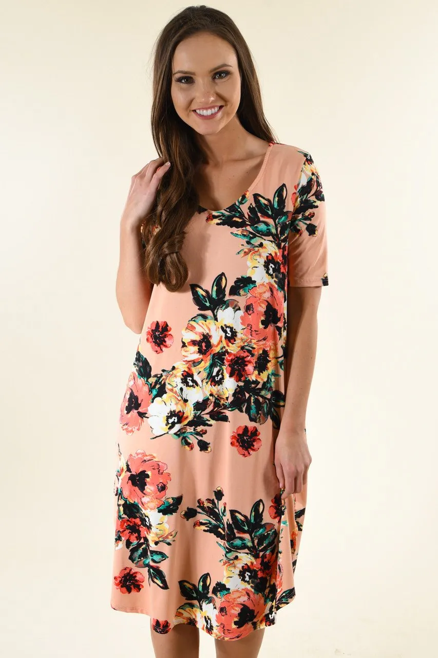 Don't Be Shifty Floral Dress ~ Peach