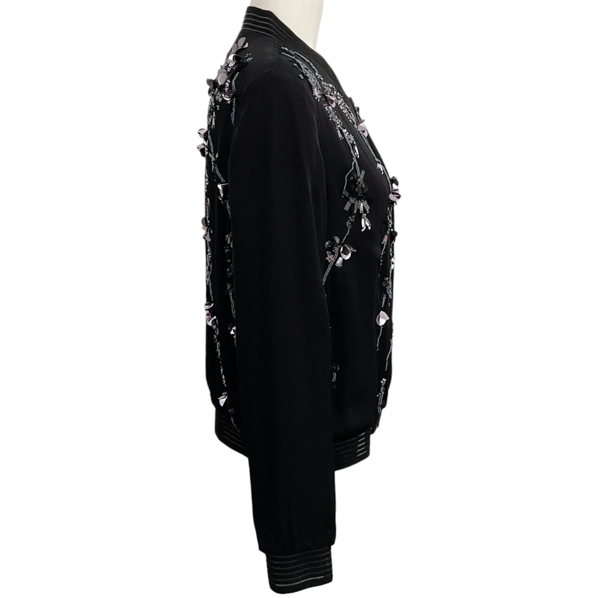 Elie Tahari Black Silk Bomber Jacket with Sequins