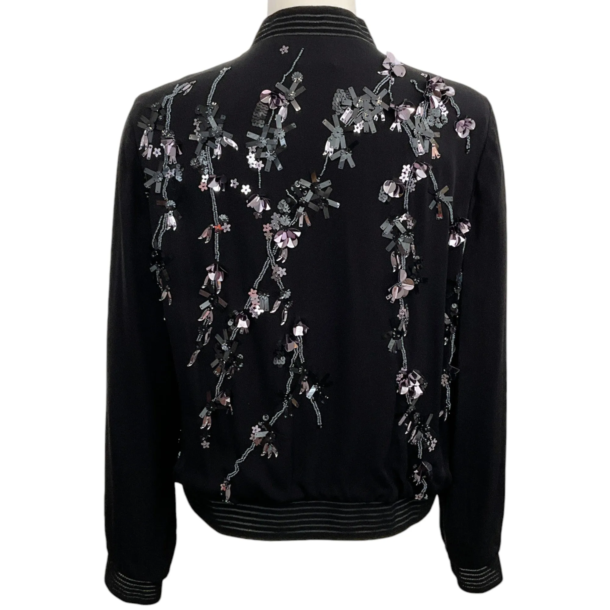 Elie Tahari Black Silk Bomber Jacket with Sequins