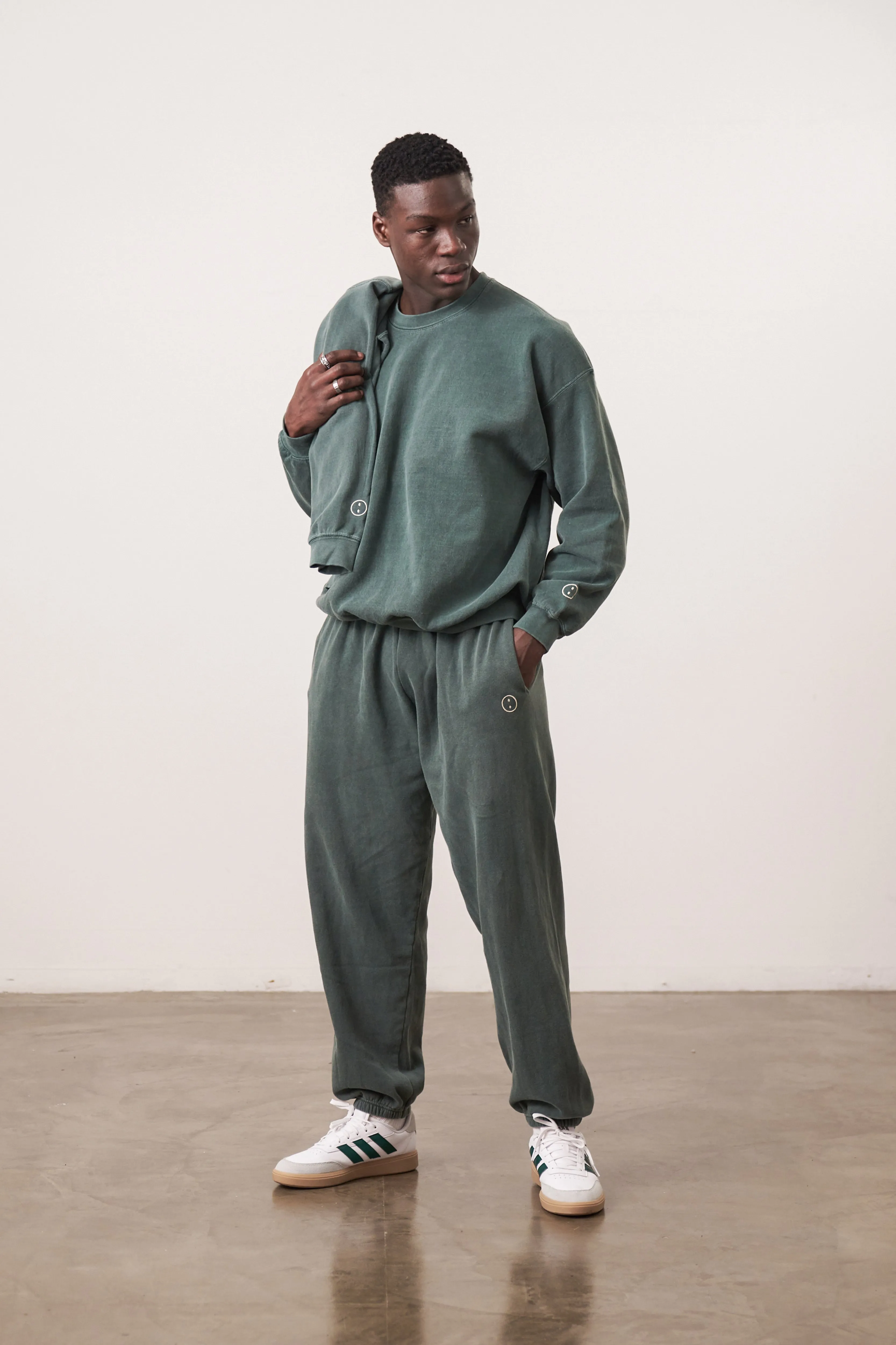 Essentials Vintage Washed Sweater & Jogger Set - Forest