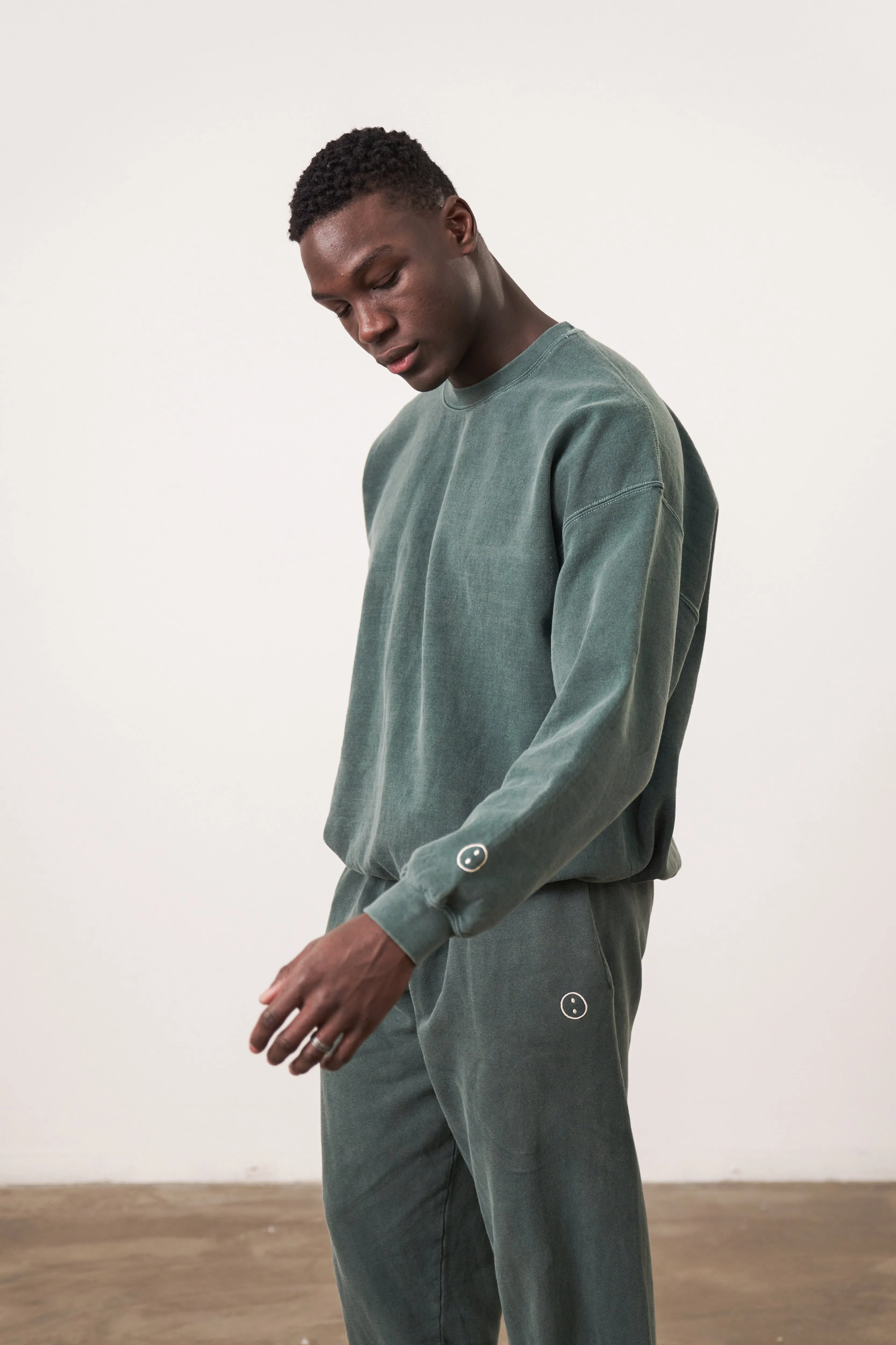 Essentials Vintage Washed Sweater & Jogger Set - Forest
