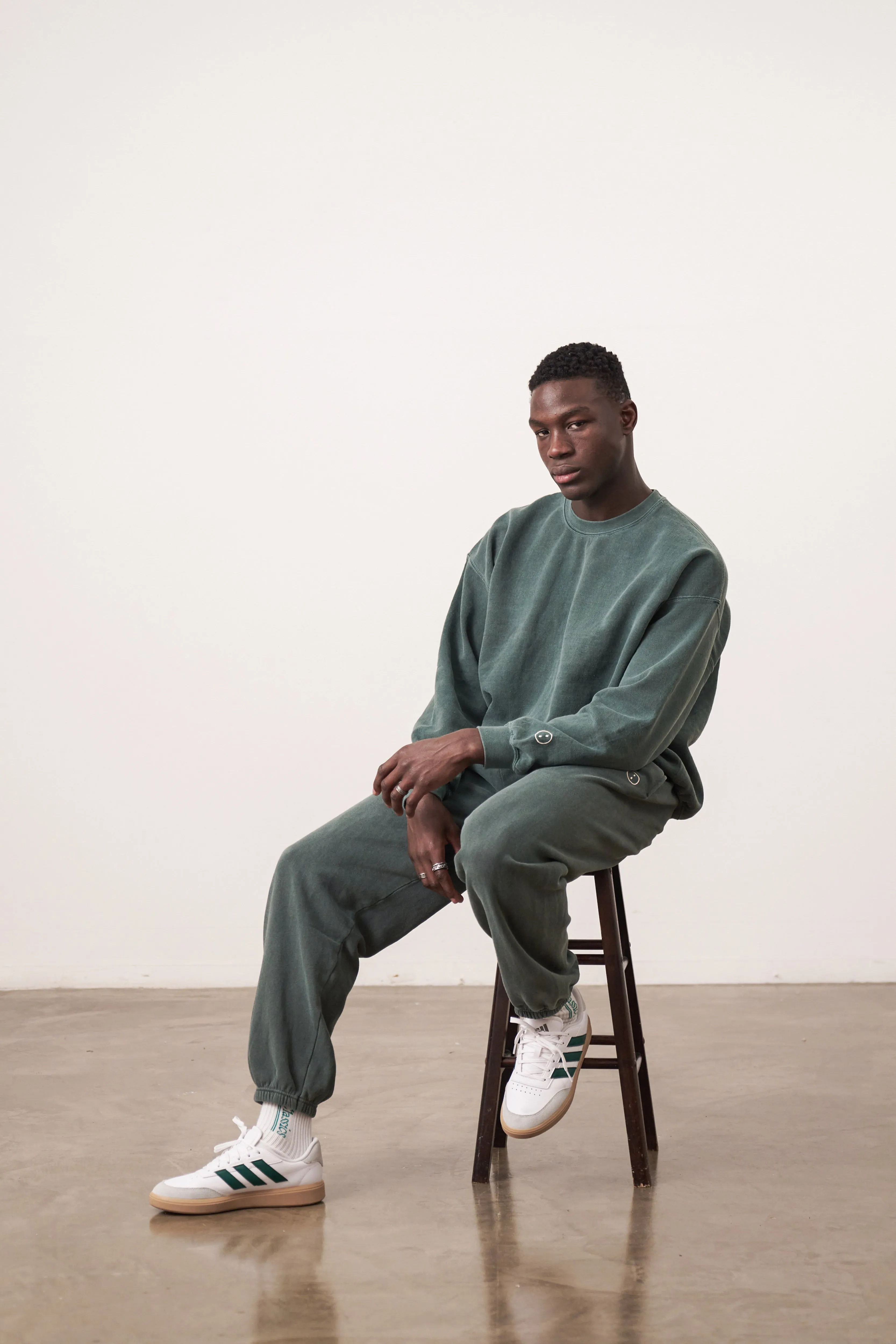 Essentials Vintage Washed Sweater & Jogger Set - Forest