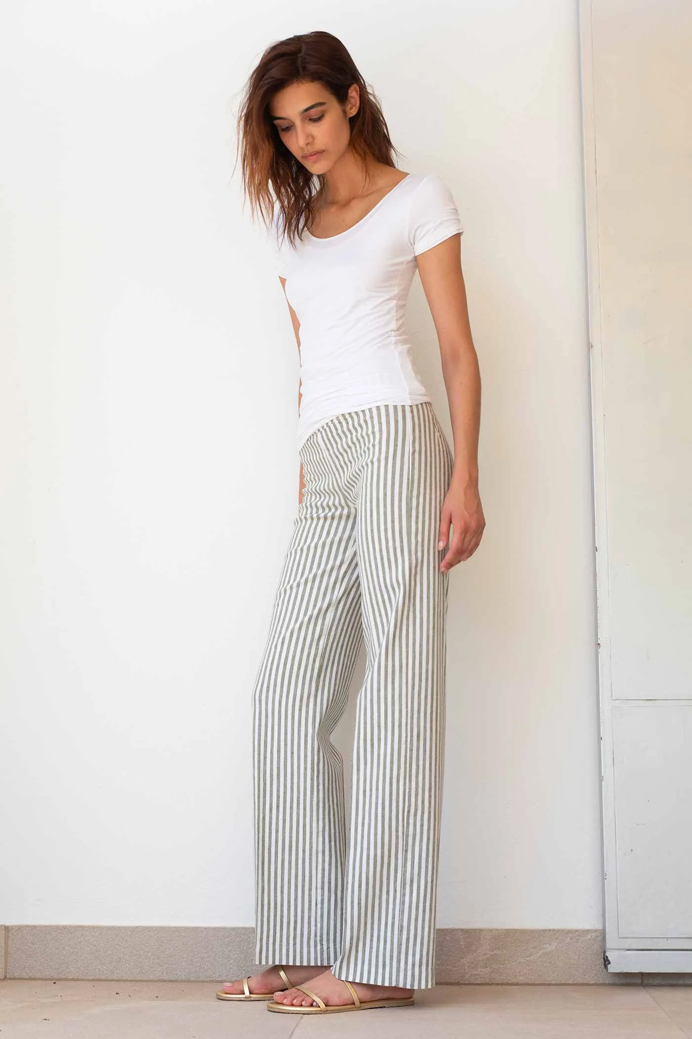 FLAVIA Linen Stripes Bengal Olive