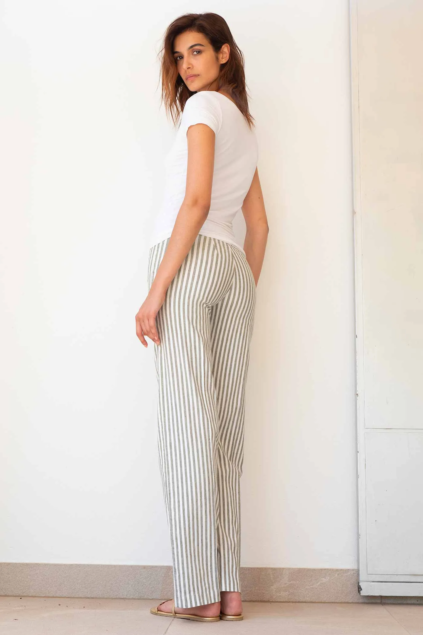 FLAVIA Linen Stripes Bengal Olive