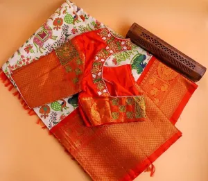 Gadwal Silk saree Silk Saree handloom saree stitched blouse green saree blue saree party wear saree silk saree wedding saree