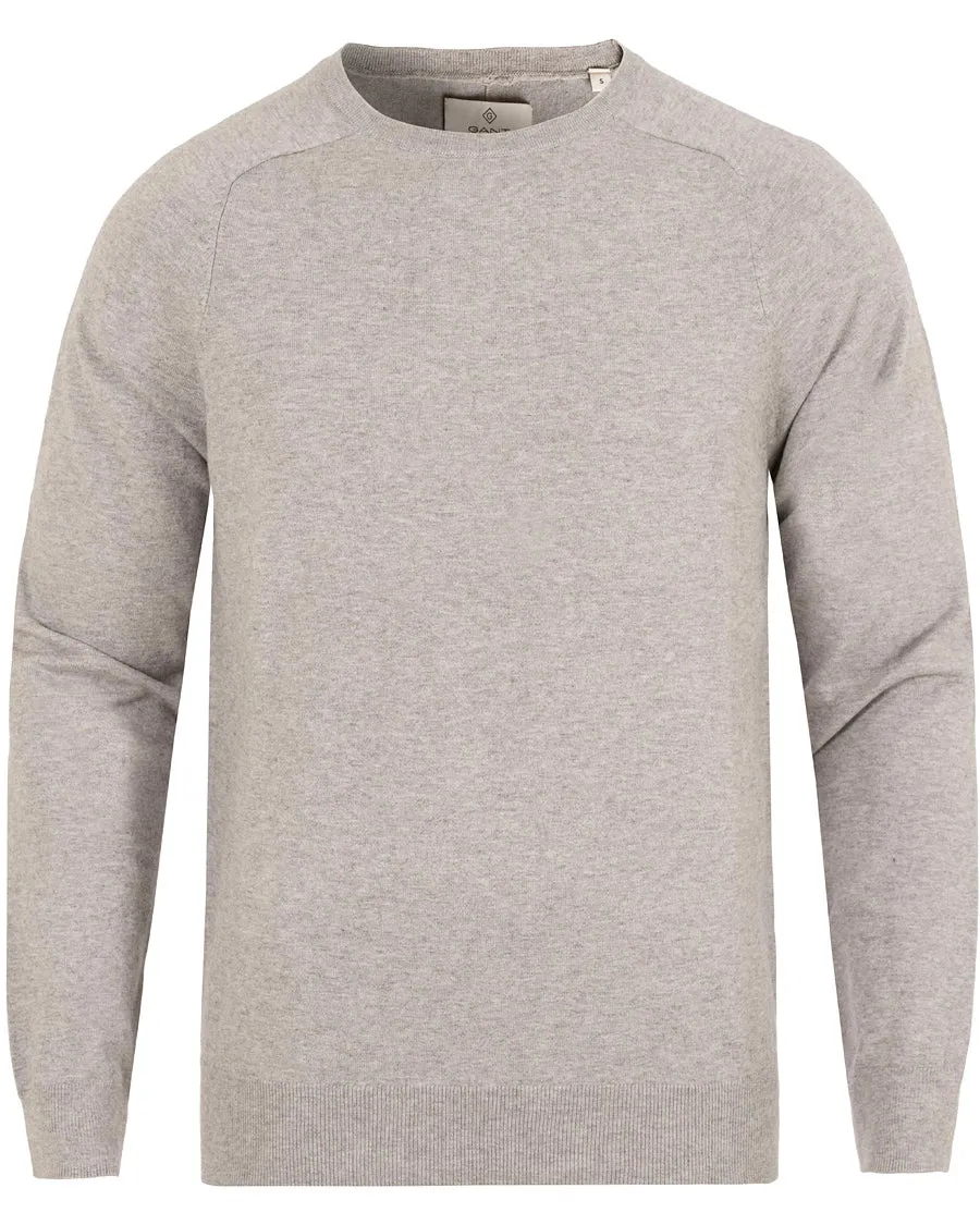 Gant Men's Cotton Cashmere Crew Sweater, Medium, Light Grey Melange