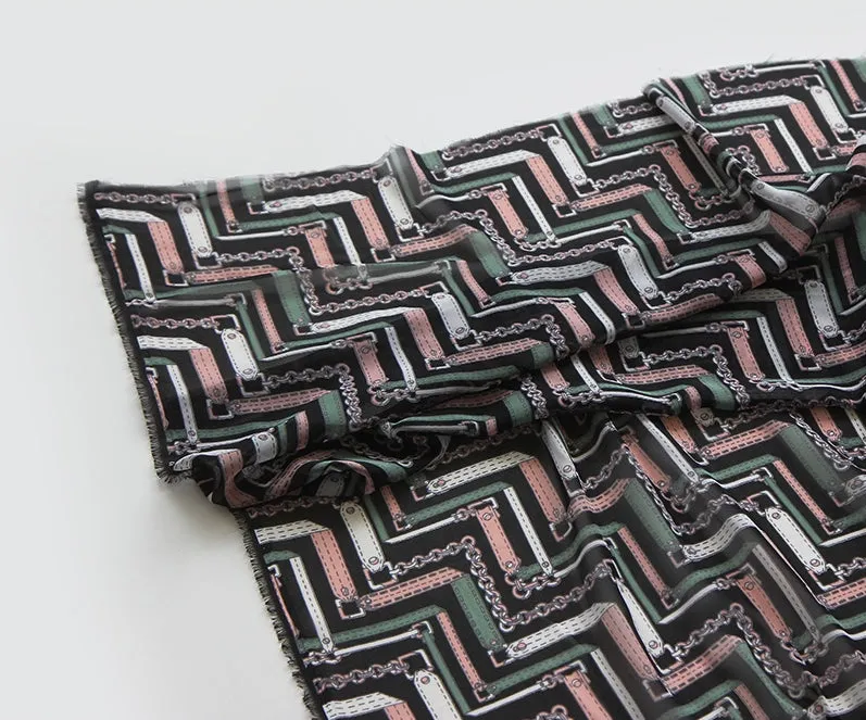 Geometric Chain Chiffon Fabric By the Yard /55995