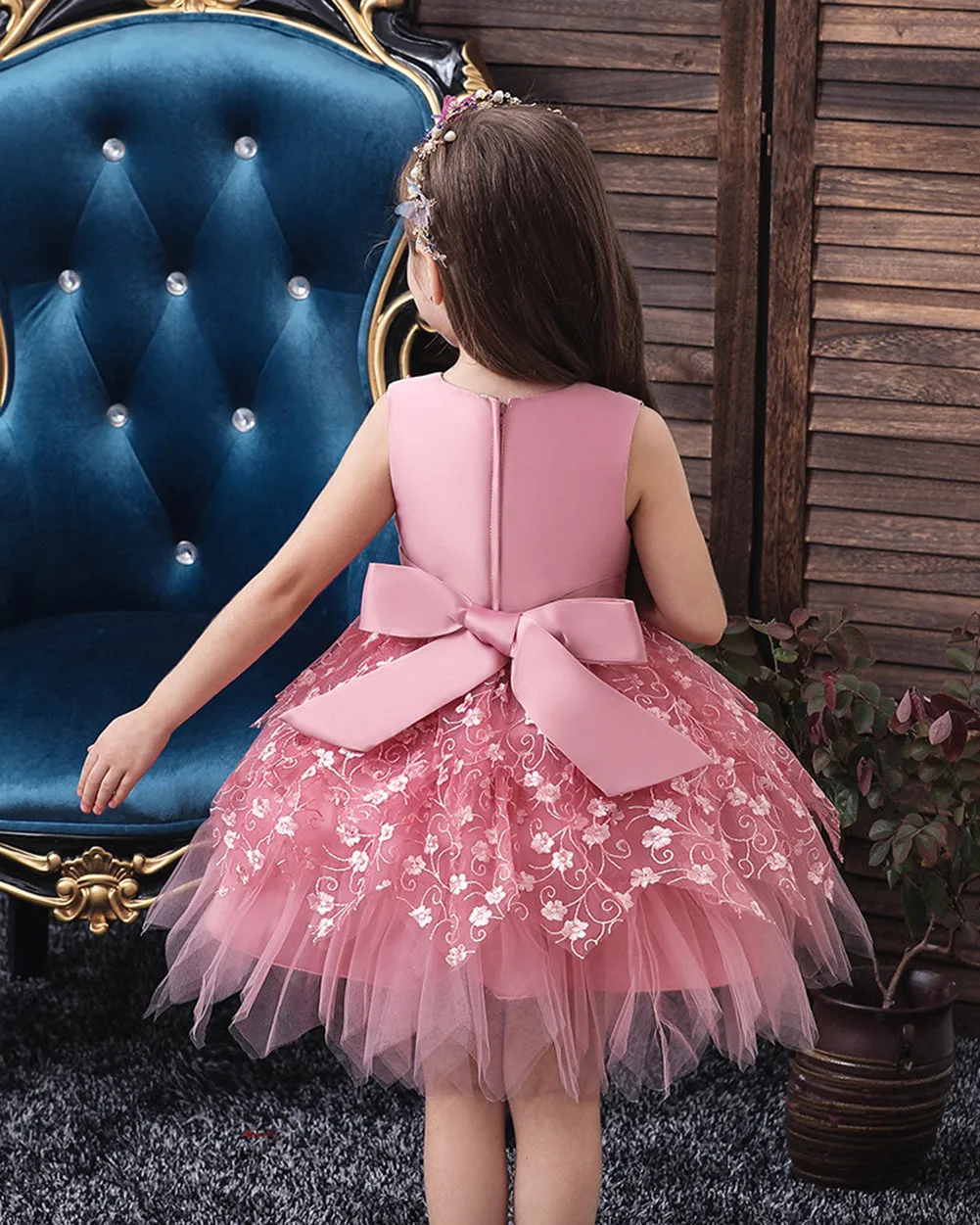 Girls Sleeveless Floral Princess Dress Flower Girl Dress