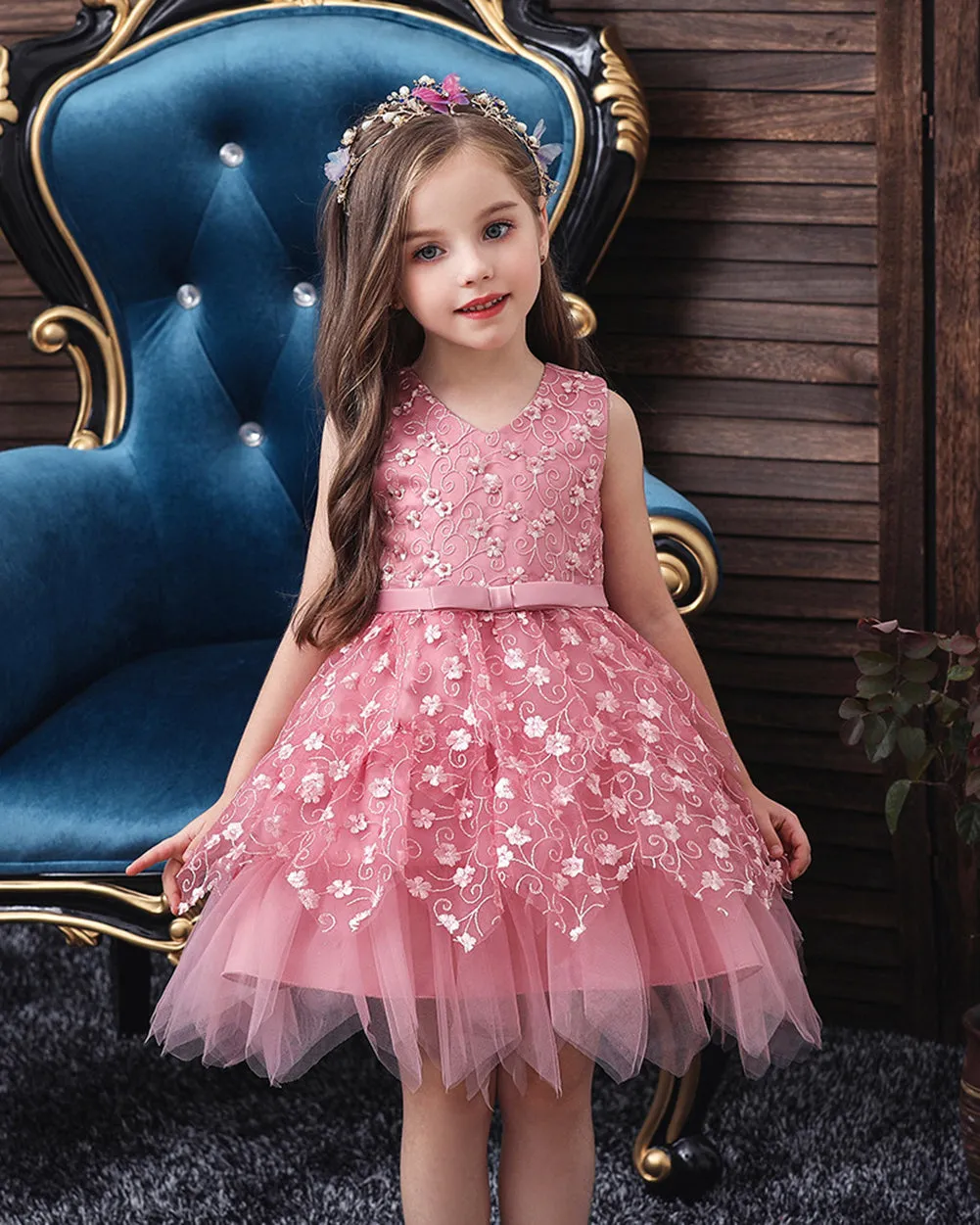 Girls Sleeveless Floral Princess Dress Flower Girl Dress