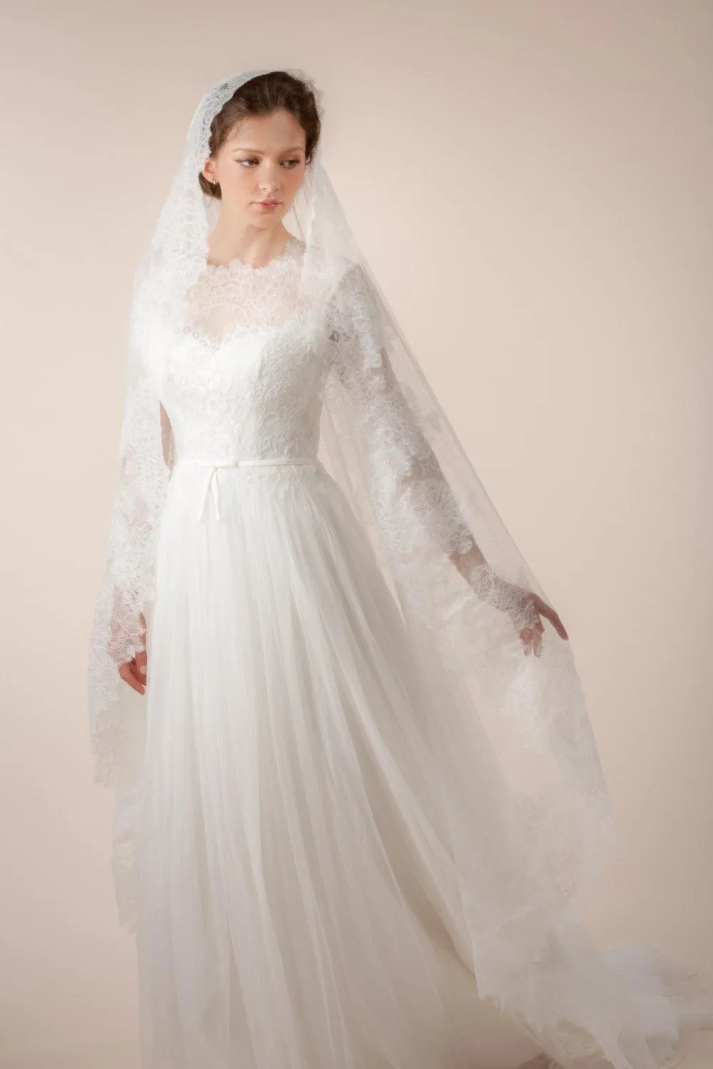 Glamorous Illusion Long Sleeve High Neck Pleated Long Tulle Dress With Sheer Back-ET_711639