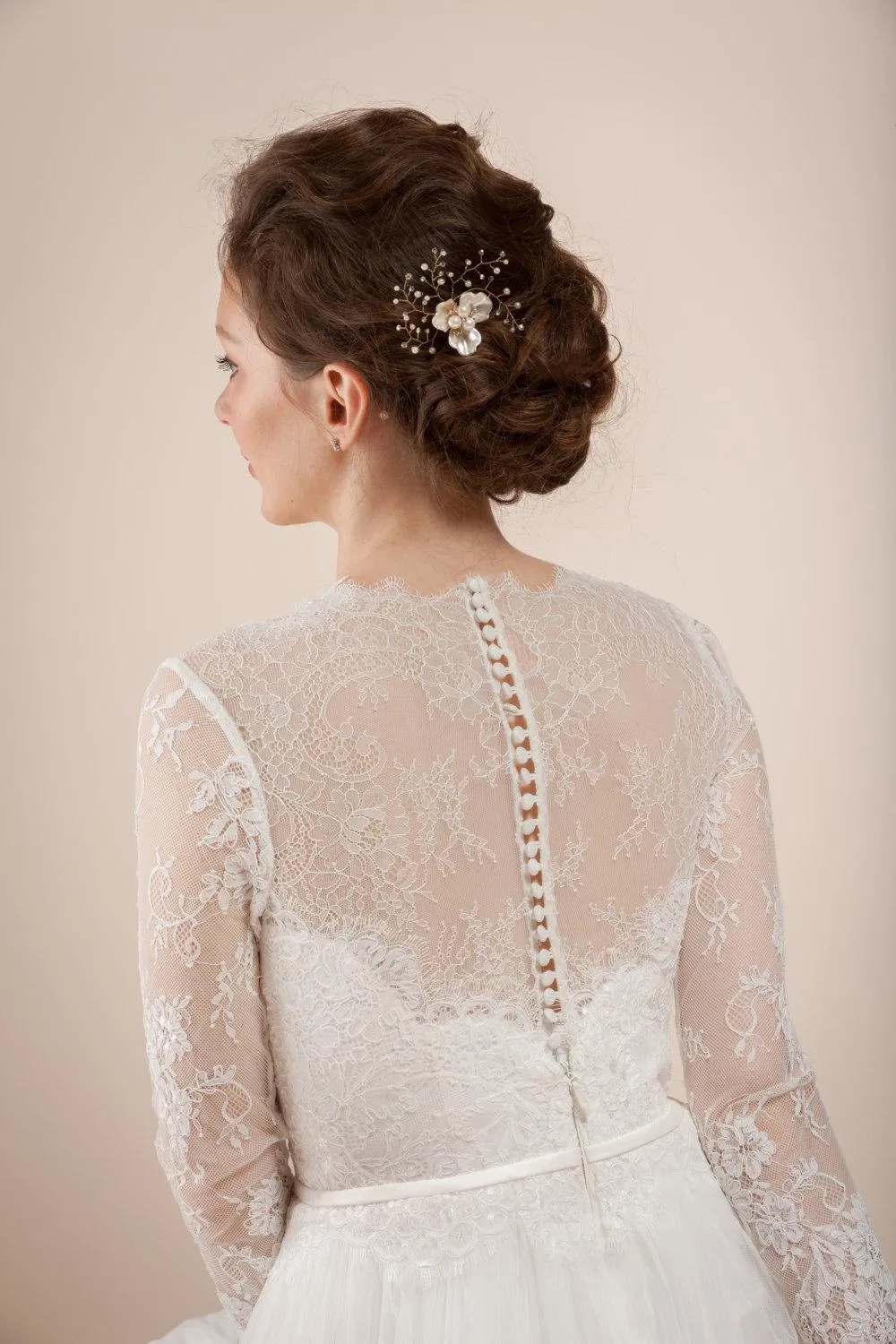 Glamorous Illusion Long Sleeve High Neck Pleated Long Tulle Dress With Sheer Back-ET_711639